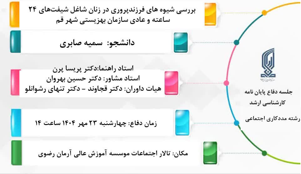 اطلاعیه برگزاری جلسات دفاع پایان نامه کارشناسی ارشد مهر ماه 1404